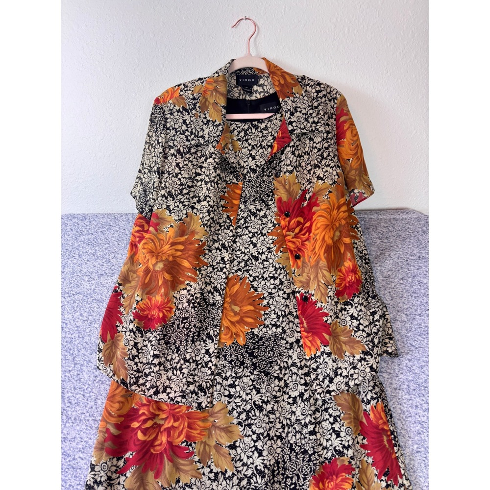 Virgo Dress & Jacket Set Women 14 Multicolor Floral Maxi 2-Piece Botanical Print